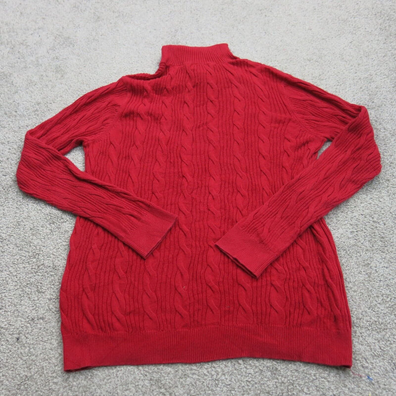 Lands End Womens Pullover Knitted Sweater Mock Neck Long Sleeve Red Size Medium