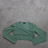 Pretty Little Thing Womens Wrap Top V Neck Long Sleeves Solid Green Size 10