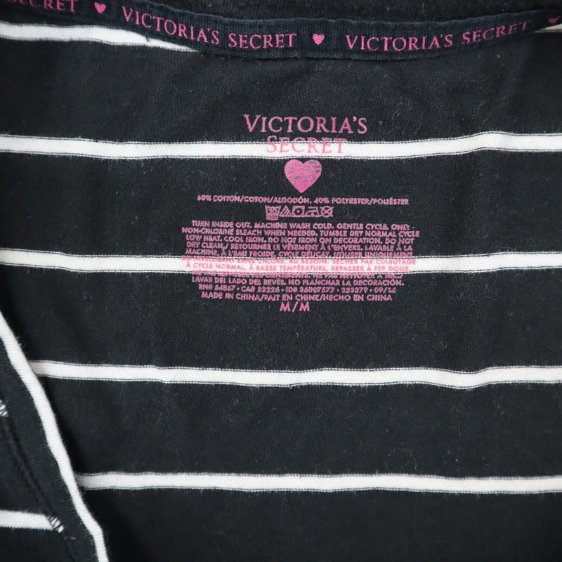 Victorias Secret Womens Angel Sleepshirt Long Sleeve Stripes Black White Size M