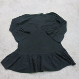 Ralph Lauren Women Knit Blouse Top Peplum Hem Round Neck 100% Cotton Black Small