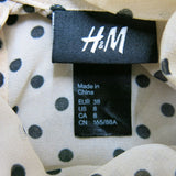 H&M Womens Blouse Top Ruffle Neck Sleeveless Polka Dots Cream Beige Size 8