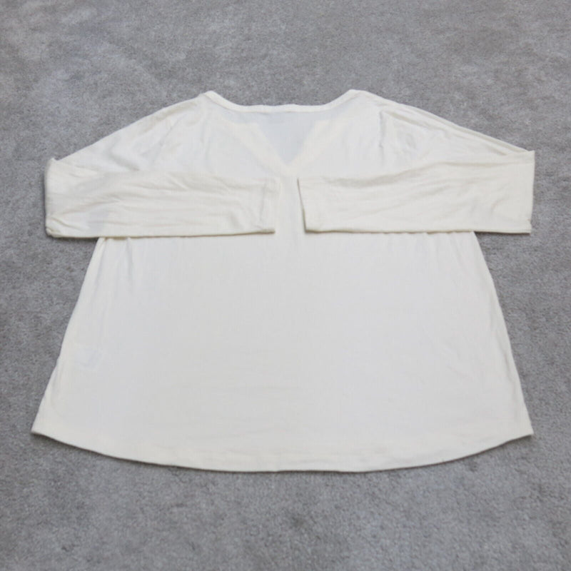 Lands End Women Pullover Sweatshirt Top Long Sleeve Split V Neck Off White Large