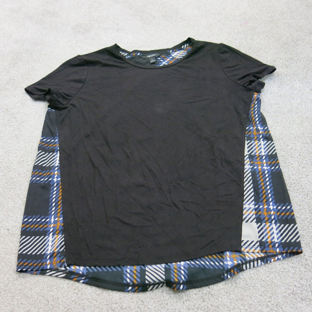 Simply Vera Vera Wang Womens Plaid Blouse Top Cap Sleeve Crew Neck