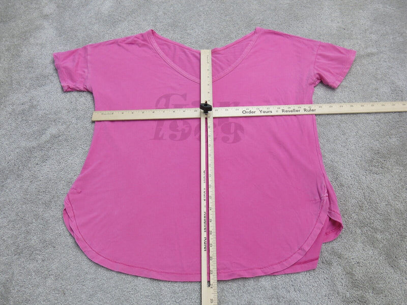 Gap Womens Blouse Short Sleeves V Neck Side Slit Graphic Tee Pink Size Large