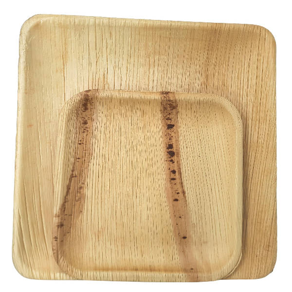 Dtocs Bamboo Look Compostable Palm Leaf Plate Dinnerware Square Combo (50 Pcs) | 10 Inch Dinner Plates (25) & 7 Inch Dessert Plates (25)