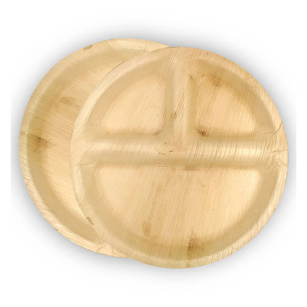 Dtocs Bamboo Plate Like Compostable Palm Leaf Plate 10" Round Compartment (Pack 50)