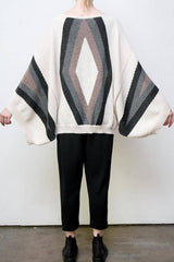 baez alpaca intarsia knit tunic - cream w/sand + grey