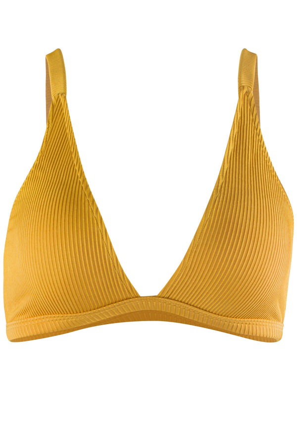 Rosie Halter Bikini Top Ribbed Gold