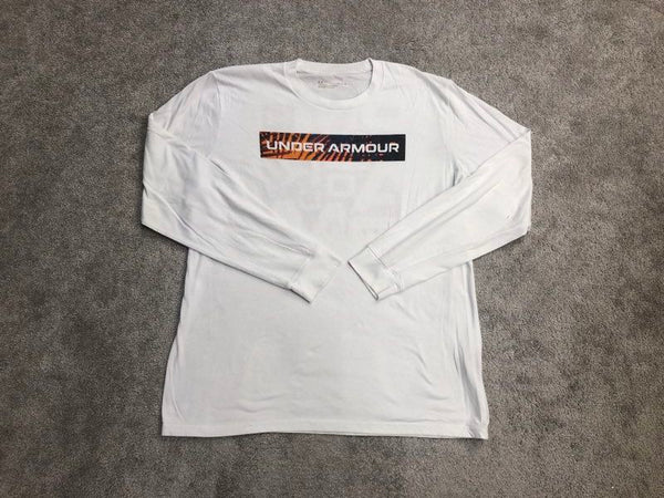 Under Armour Shirts Mens Large White Crew Neck Tee Spell Out Logo Loose Fit