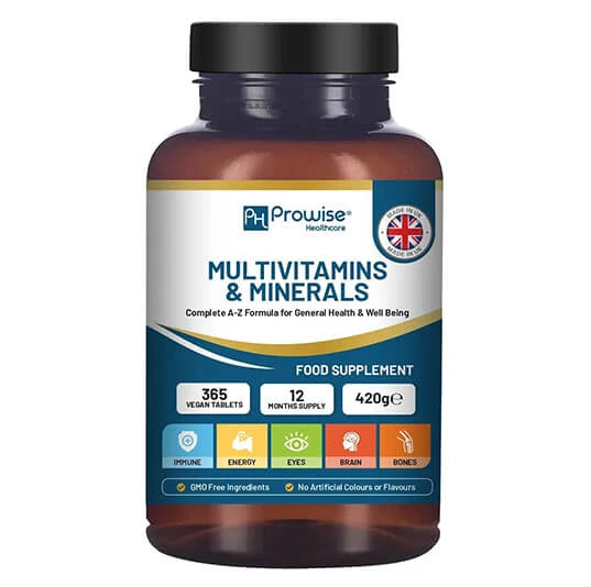 A-Z Multivitamins & Minerals l 365 Vegan Multivitamin Tablets l Multivitamin Tablets for Men and Women with 26 Essential / Active Vitamins & Minerals - Made in The UK by Prowise