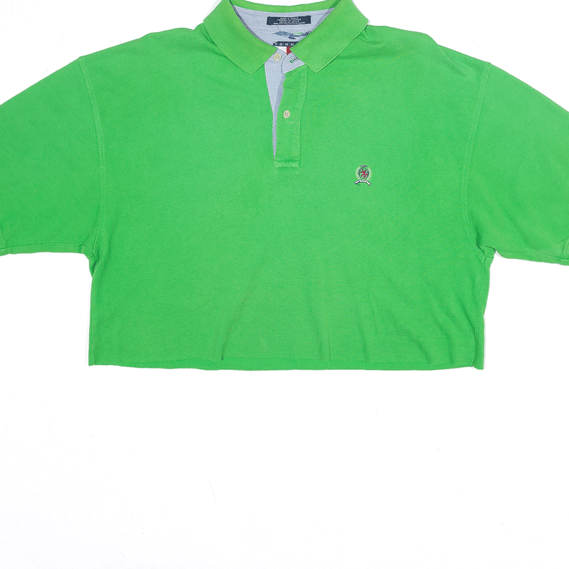 TOMMY HILFIGER Cropped Polo Shirt Green Short Sleeve Womens XL