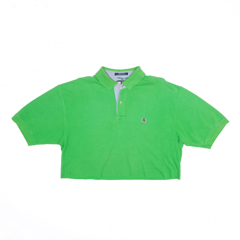 TOMMY HILFIGER Cropped Polo Shirt Green Short Sleeve Womens XL