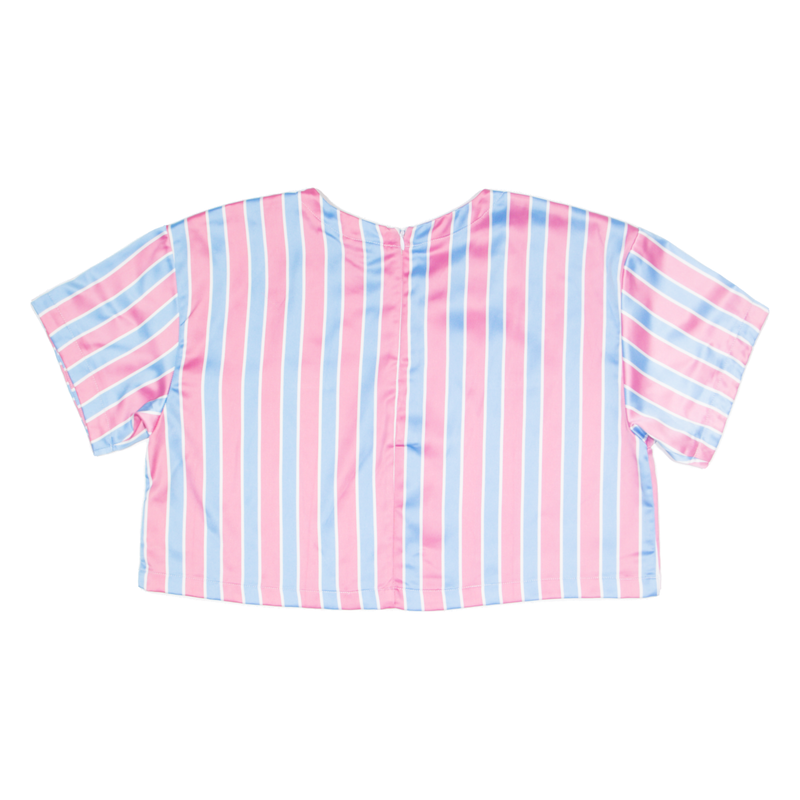 ELLESSE Cropped Relaxed Fit Top Pink Striped Short Sleeve Womens UK 10
