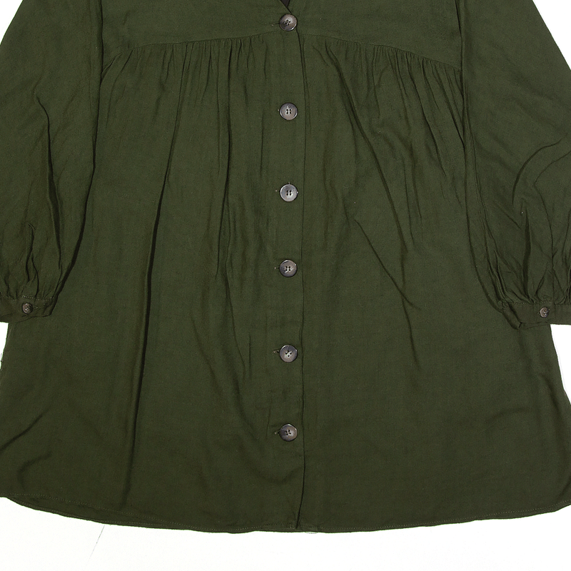ZARA TRF Lined Smock Button-Up Green V-Neck Long Sleeve Womens S