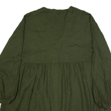 ZARA TRF Lined Smock Button-Up Green V-Neck Long Sleeve Womens S