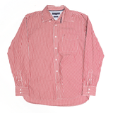 TOMMY HILFIGER 2-Ply Cotton Embroidered Red Pinstripe Long Sleeve Shirt Mens L