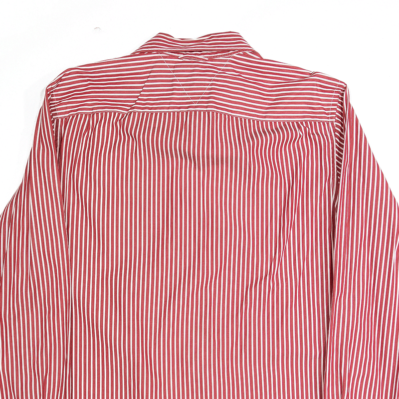 TOMMY HILFIGER 2-Ply Cotton Embroidered Red Pinstripe Long Sleeve Shirt Mens L