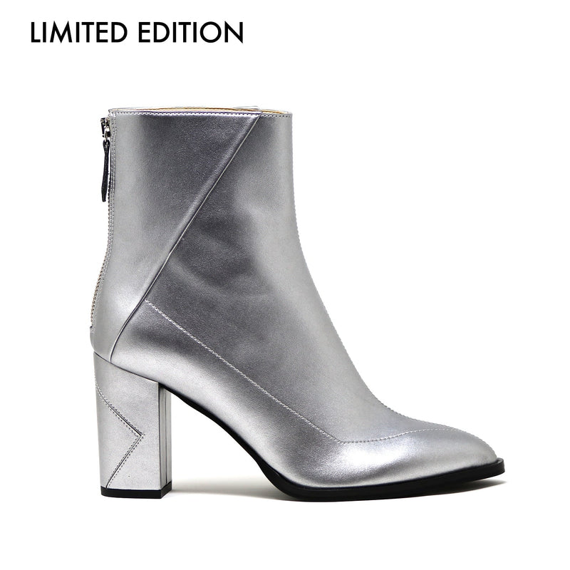 ALMASI silver vegan apple leather boots