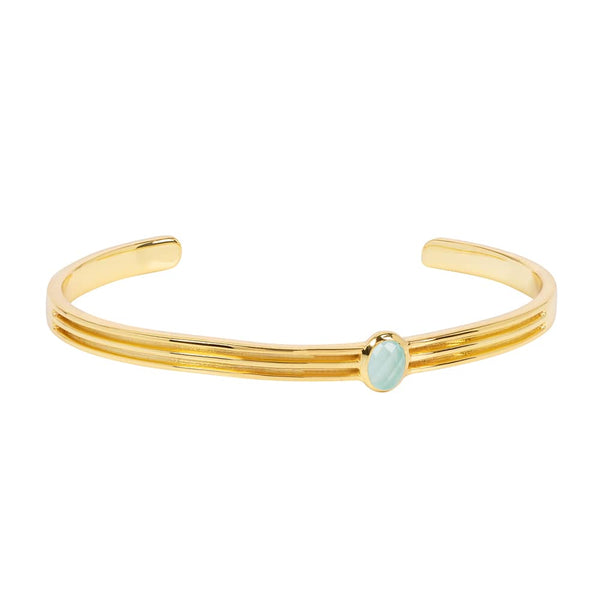 Athena Gold Cuff Bracelet With Green Chalcedony