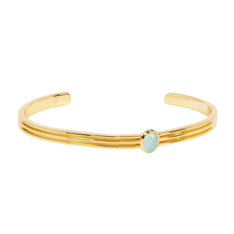 Athena Gold Cuff Bracelet With Green Chalcedony