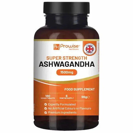 Ashwagandha 1500mg 180 Vegan Tablets | 6 Months’ Supply | Pure High Strength Ashwagandha Root Extract | Ashwagandha Supplement | Made in UK by Prowise Healthcare