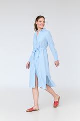 Aurora - long sleeve linen midi shirt dress