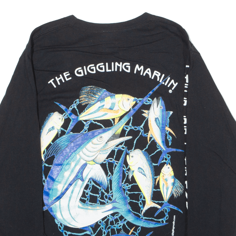 THE GIGGLING MARLIN Mens T-Shirt Black Long Sleeve M