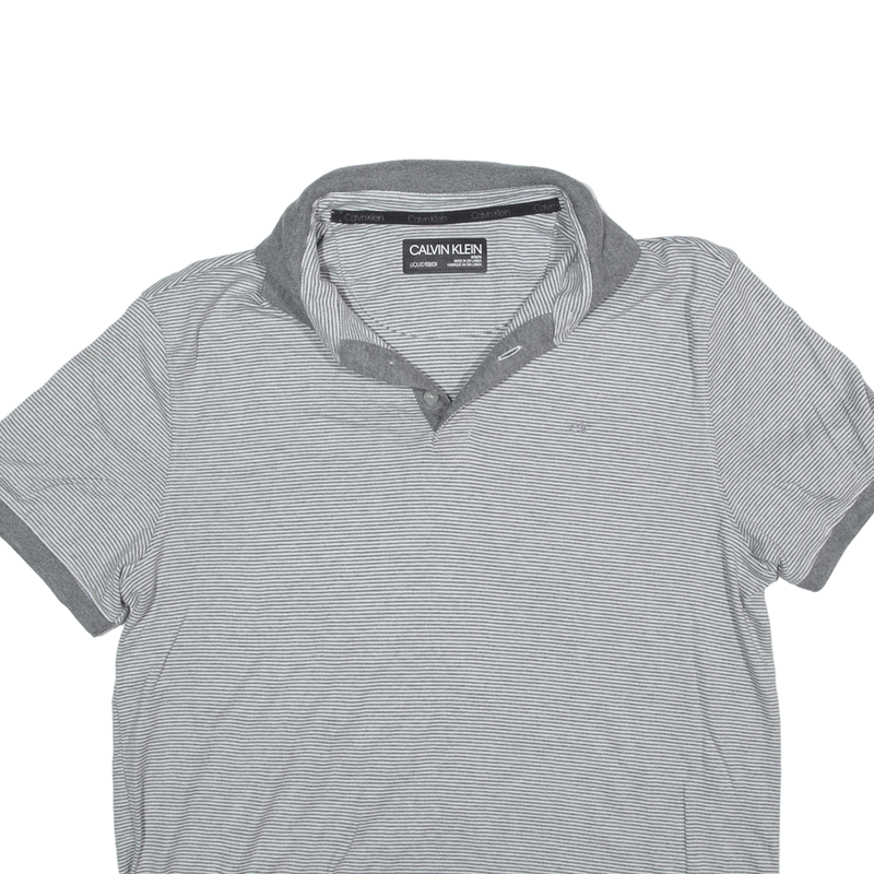 CALVIN KLEIN Polo Shirt Grey Striped Short Sleeve Mens M