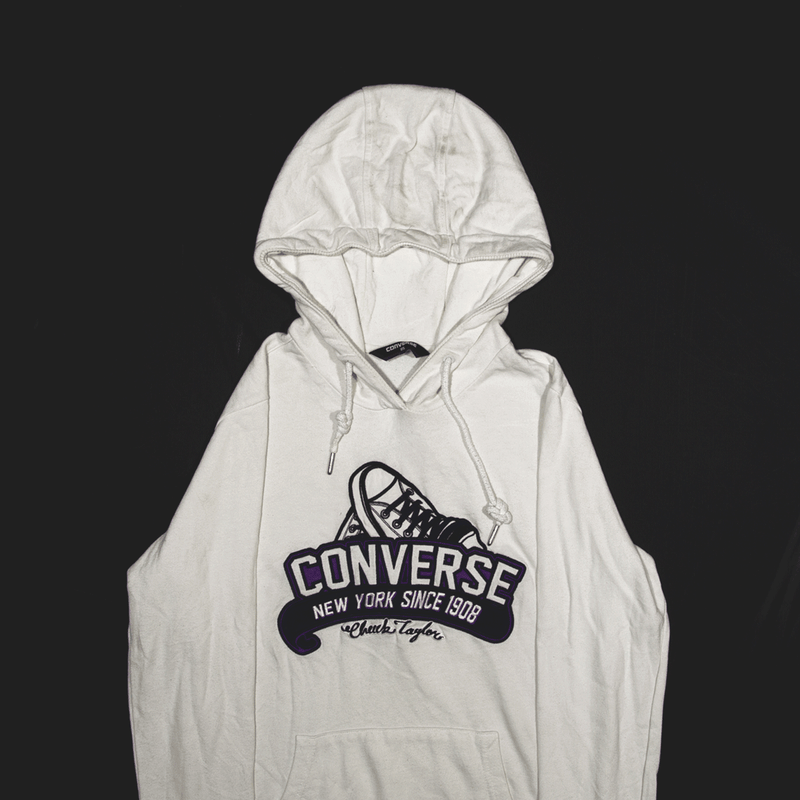 CONVERSE Hoodie White Pullover Mens XS