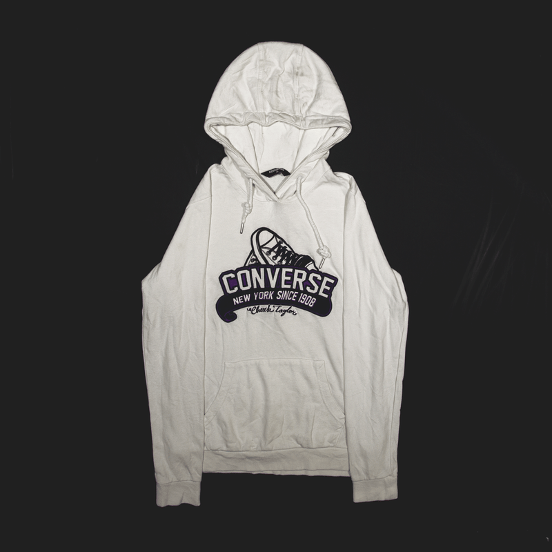 CONVERSE Hoodie White Pullover Mens XS