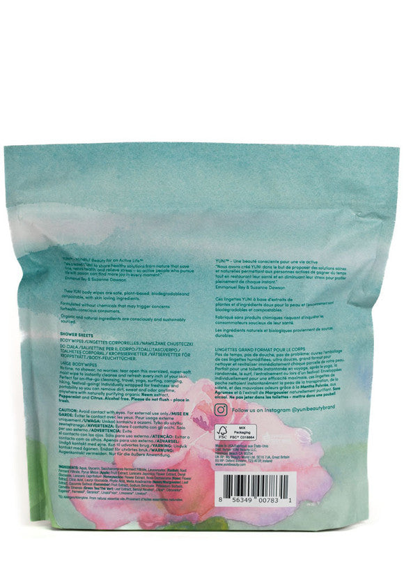 ROSE CUCUMBER Shower Sheets Large 12 x 10 natural biodegradable Body Wipes - bag of 30