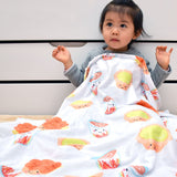 cute child in the wee bean minky sensory baby fleece blanket in pineapple bun milk tea and egg tart
