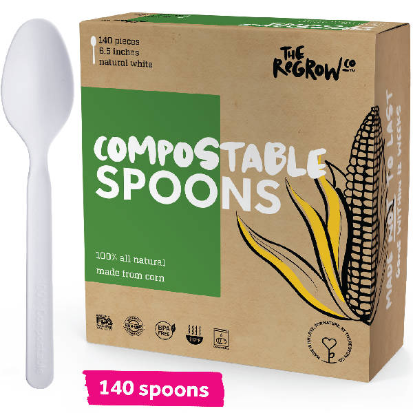 Compostable Spoons [140 Pack] - Large 6.5 Inch - Natural White