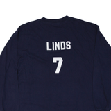 GILDAN Heavyweight Pre-Shrunk Football USA T-Shirt Blue Long Sleeve Mens XL