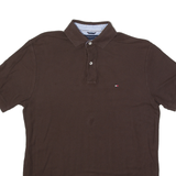 TOMMY HILFIGER Polo Shirt Brown Short Sleeve Mens S