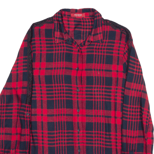 GUESS Flannel Shirt Red Check Long Sleeve Womens UK 6