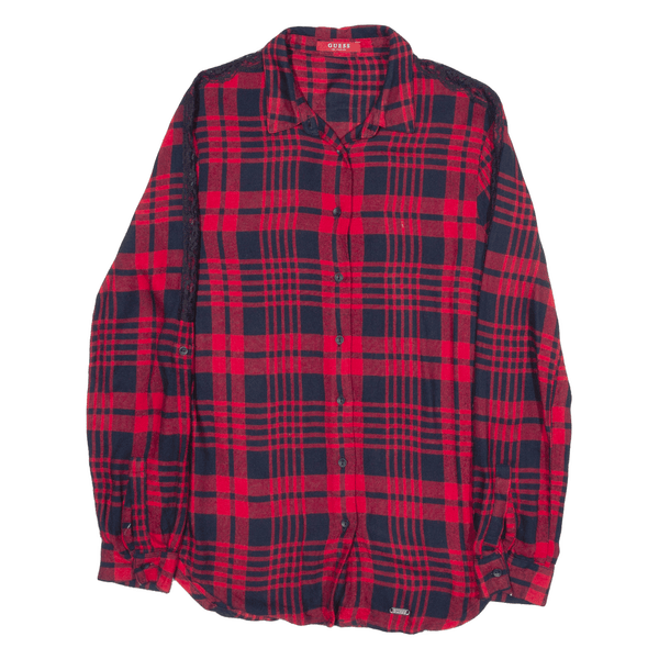 GUESS Flannel Shirt Red Check Long Sleeve Womens UK 6