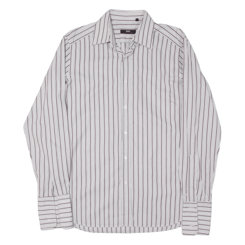 HUGO BOSS Mens Formal Shirt White Striped Long Sleeve M