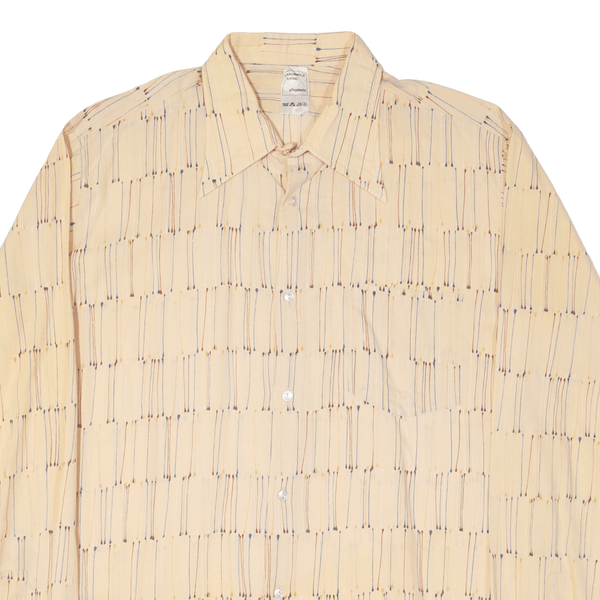 Vintage Mens Shirt Beige 80s Crazy Pattern Long Sleeve M