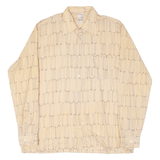 Vintage Mens Shirt Beige 80s Crazy Pattern Long Sleeve M