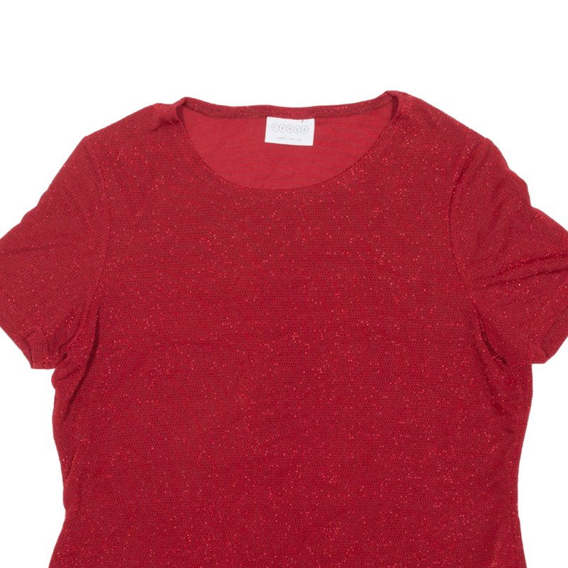 CANADA Y2K Sparkle Top Red Short Sleeve Womens L