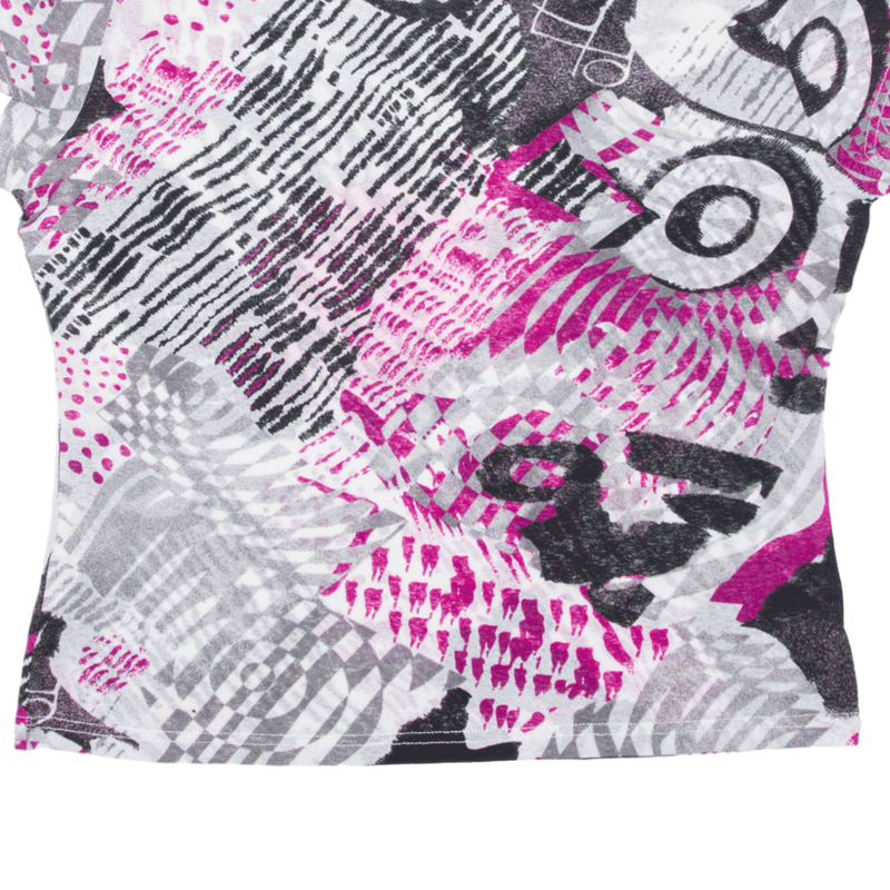 ENERGY Y2K Stretch Punk Print Top Pink Crazy Pattern Short Sleeve Womens L