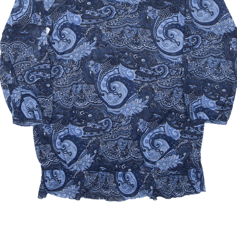 YESSICA Y2K Paisley Sheer Top Blue Crazy Pattern 3/4 Sleeve Womens L