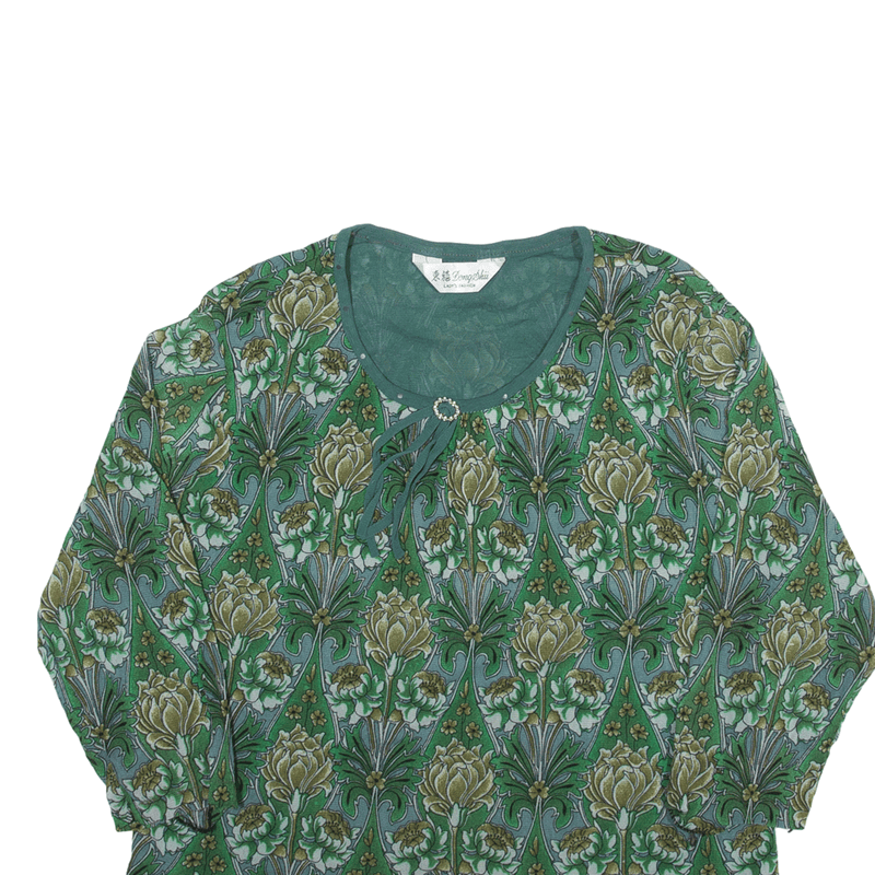 DONG SHII Y2K Mesh Top Green Floral 3/4 Sleeve Womens M