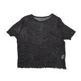 Y2K Sparkle Mesh Cropped Top Black Short Sleeve Womens S