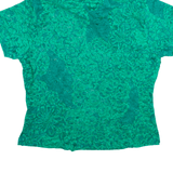 Y2K Manadrin Style Top Green High Neck Floral Short Sleeve Womens M