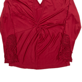 Y2K Cut Out Satin Top Red V-Neck Long Sleeve Womens M