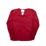 Y2K Cut Out Satin Top Red V-Neck Long Sleeve Womens M