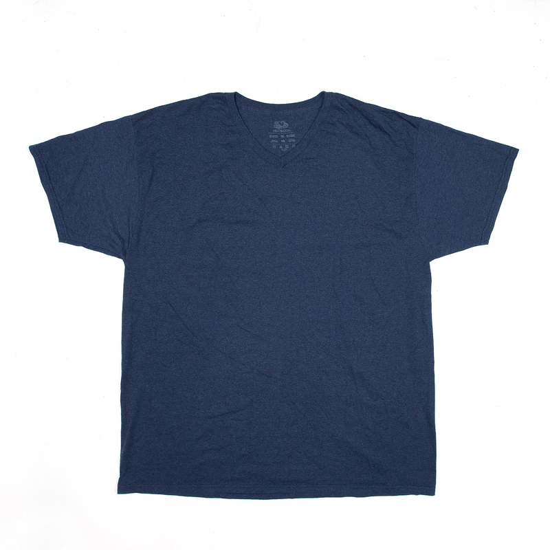 FRUIT OF THE LOOM T-Shirt Blue V-Neck Short Sleeve Mens XL