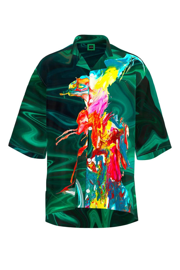 Cuban Collar Shirt in Paint Splash Print